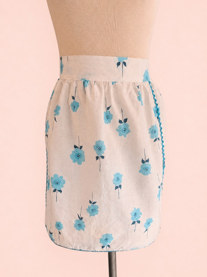 Vintage Mid-Century Teal Floral Apron