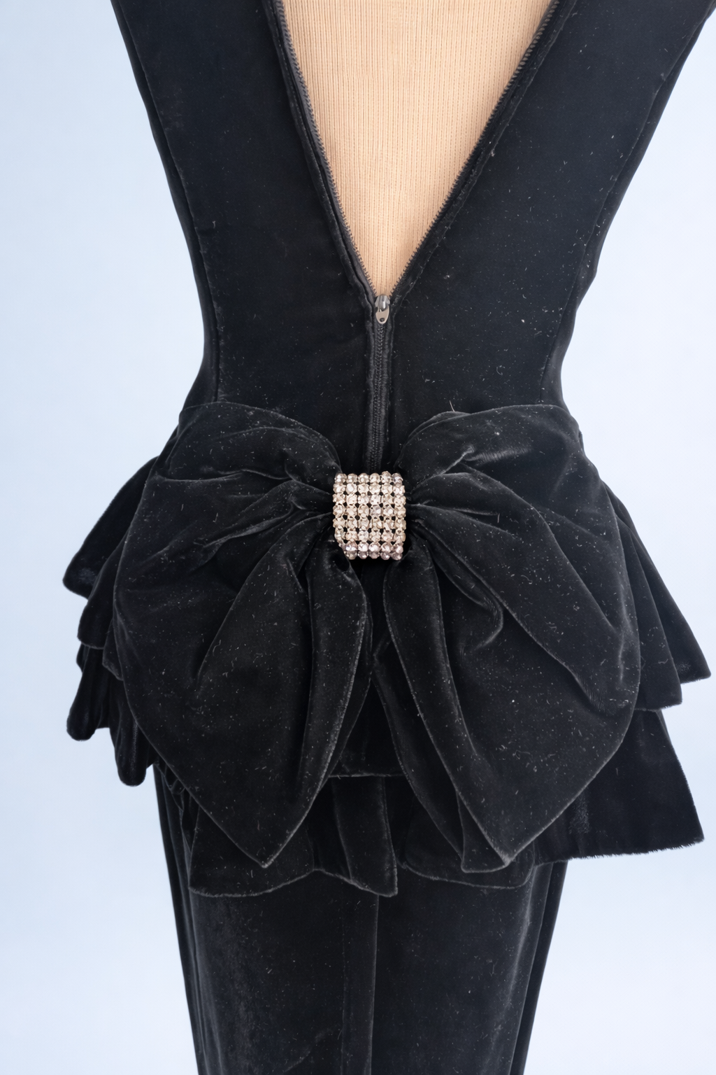 Vintage 1980s “Does 1940s” After Five by Julie Duroché Black Velvet Peplum Wiggle Dress