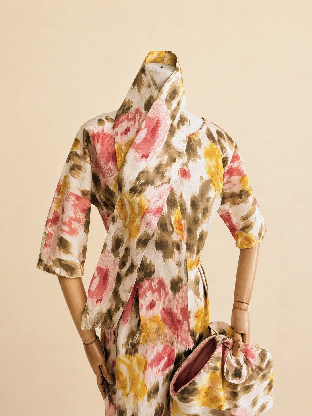 Vintage Mid-Century Floral Dress & Accessories Set