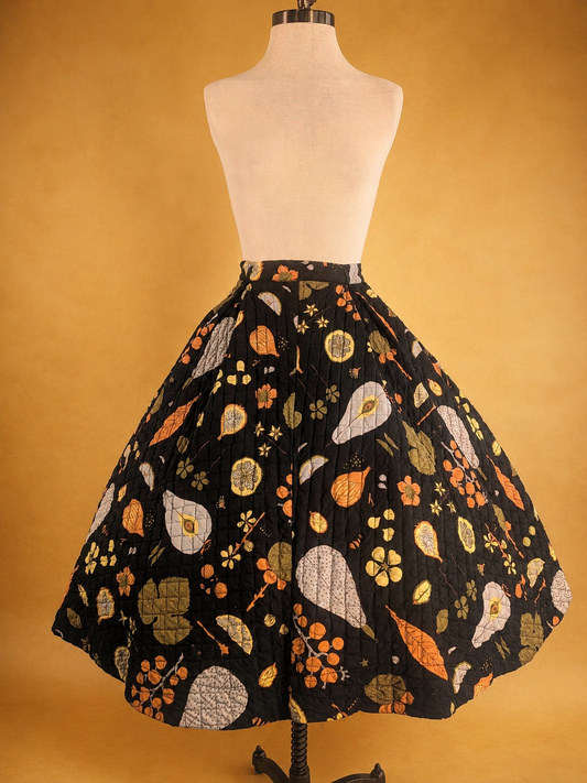 Vintage 1950s Meena Fruit Harvest Quilted Full Skirt