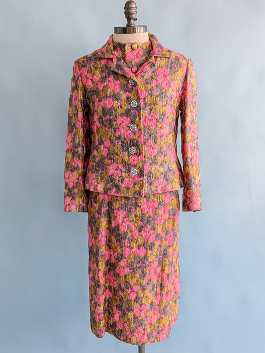 Vintage 1960s Tri-Color Floral Three Piece Suit