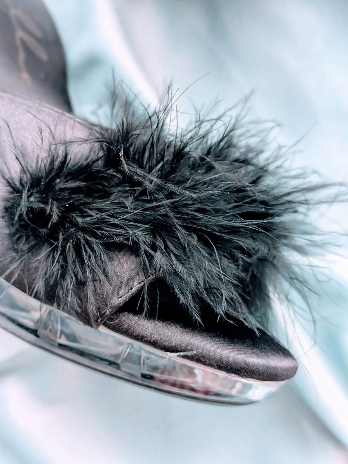 "Ellie" Black Marabou & Clear Lucite Mules