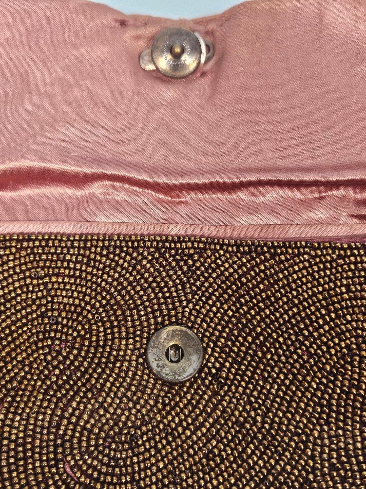 Vintage 1950s "Josef" Bronze Beaded Envelope Clutch