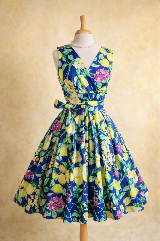 STYLE 1027 - 1950's Style Lemon Floral Fit & Flare Dress