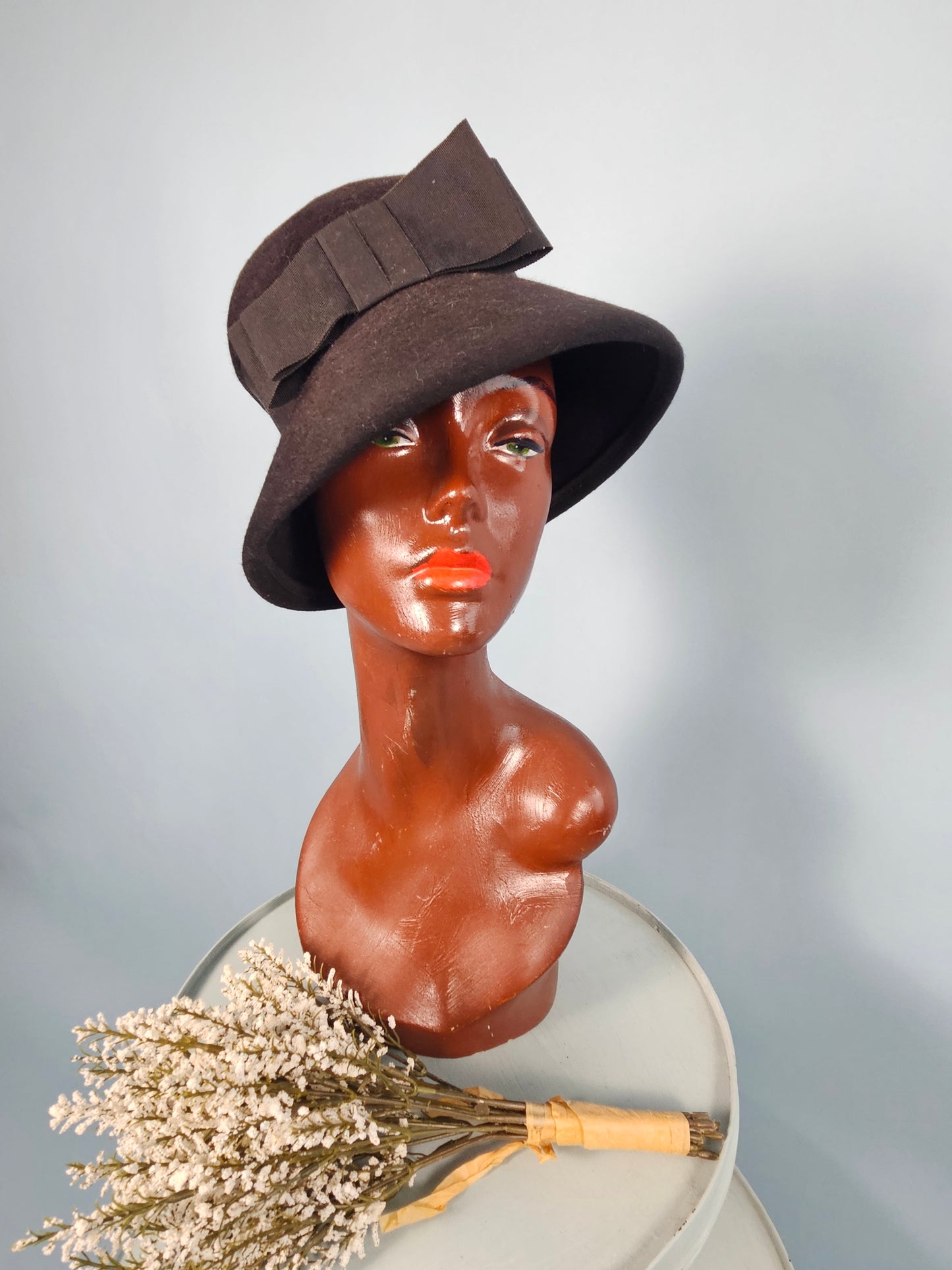 1950s-1960s Michell Black Lampshade Hat