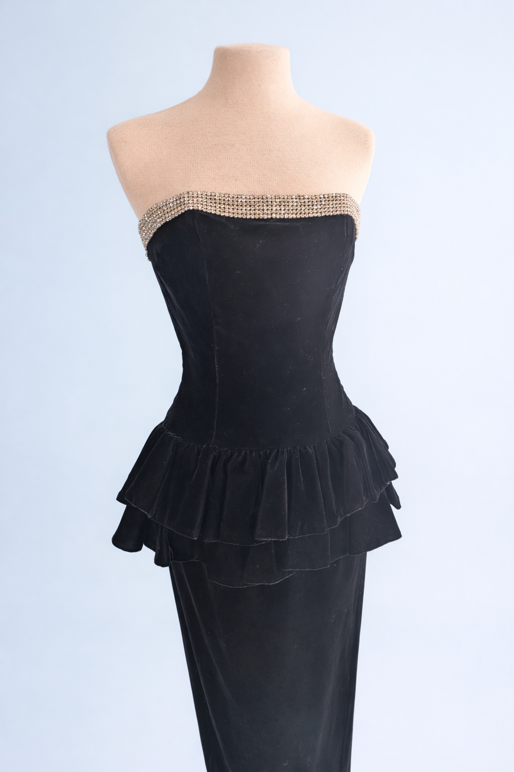 Vintage 1980s “Does 1940s” After Five by Julie Duroché Black Velvet Peplum Wiggle Dress