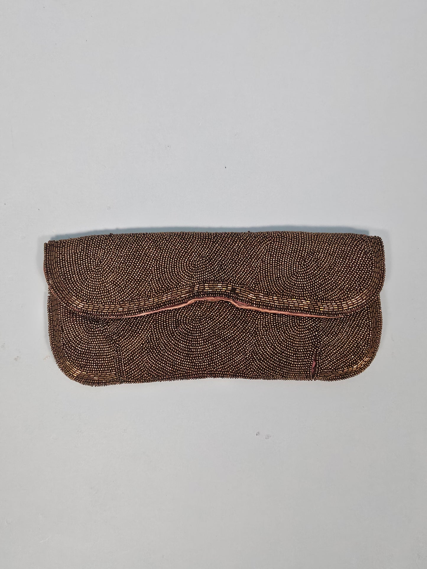 Vintage 1950s "Josef" Bronze Beaded Envelope Clutch
