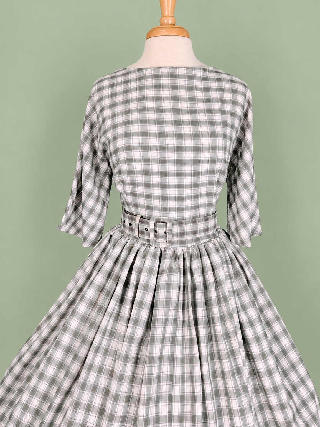 Unique Vintage Gray Plaid Dress w/ Belt