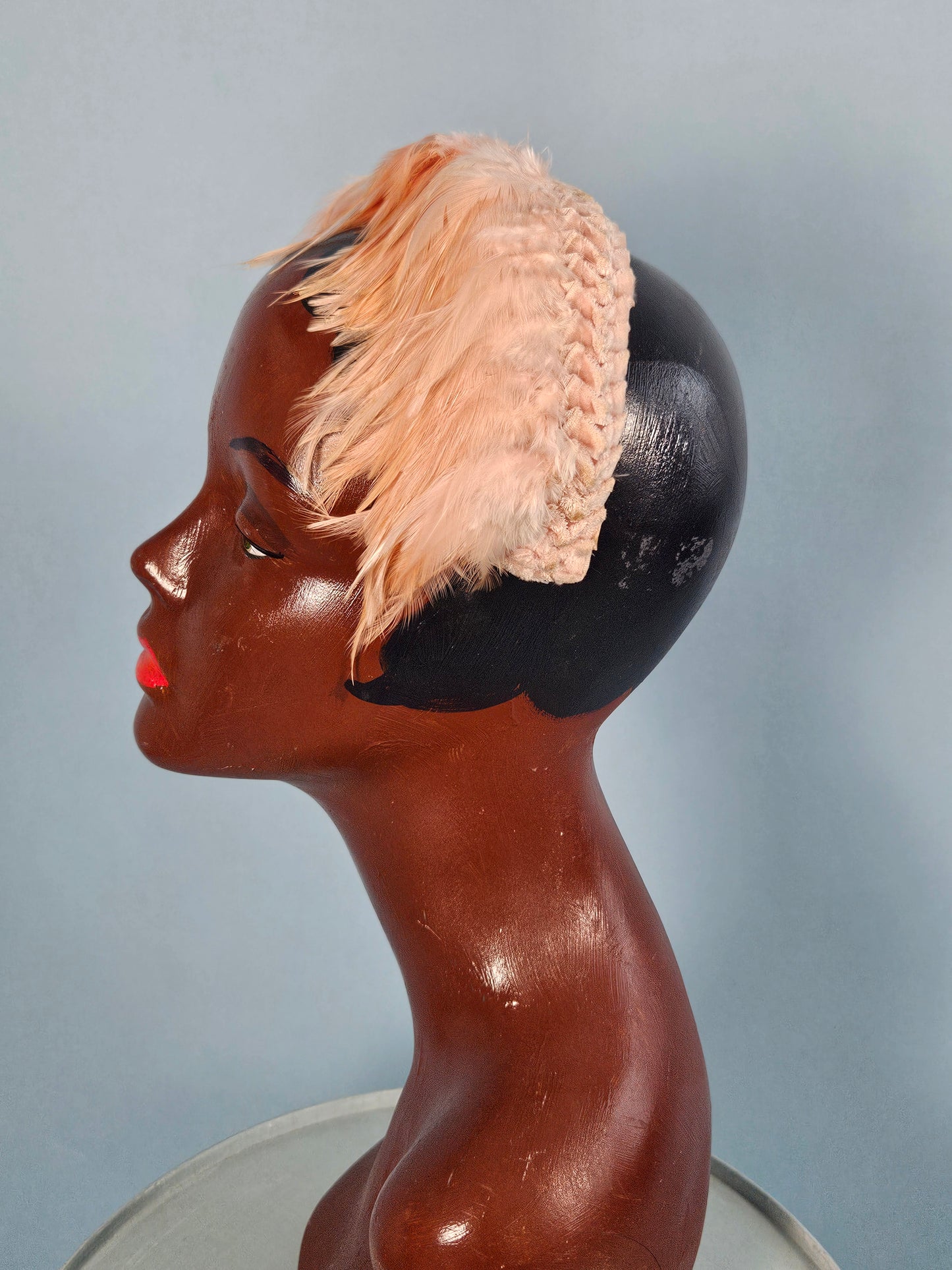 Vintage 1950s Pink Feather Fringe Headband