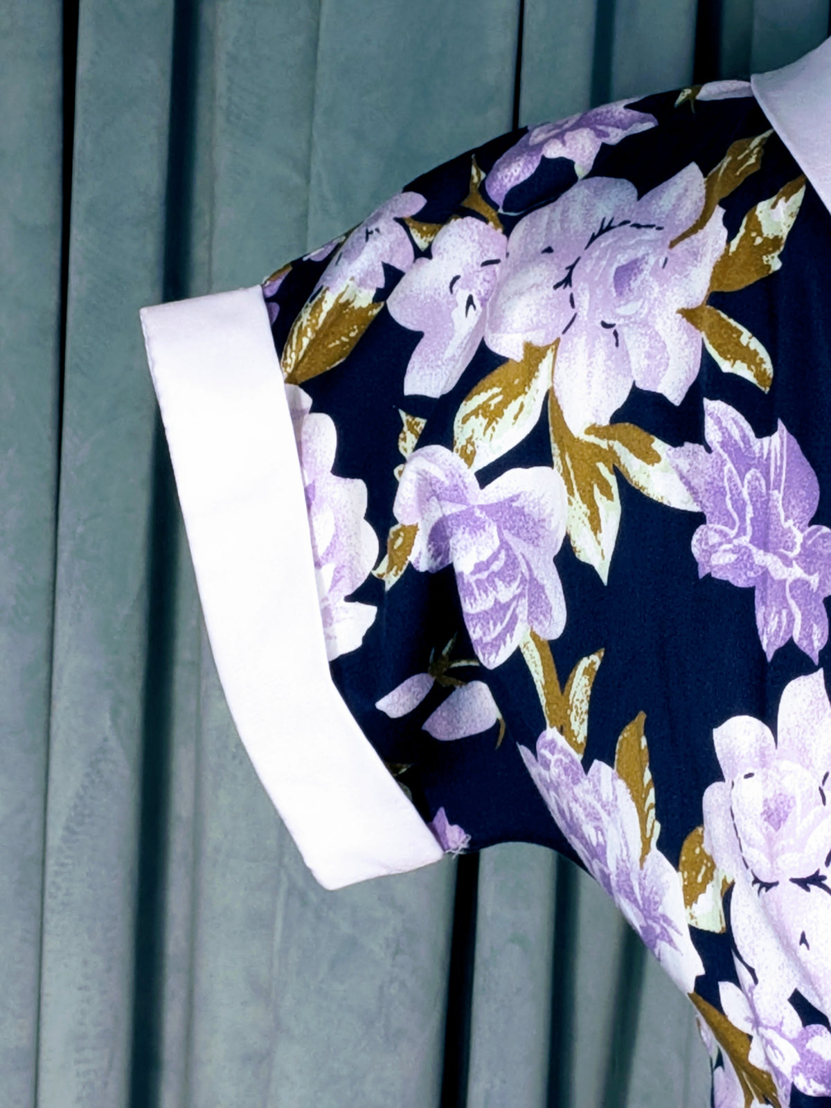 Unique Vintage 1950s Style Purple Floral Shirtwaist Dress