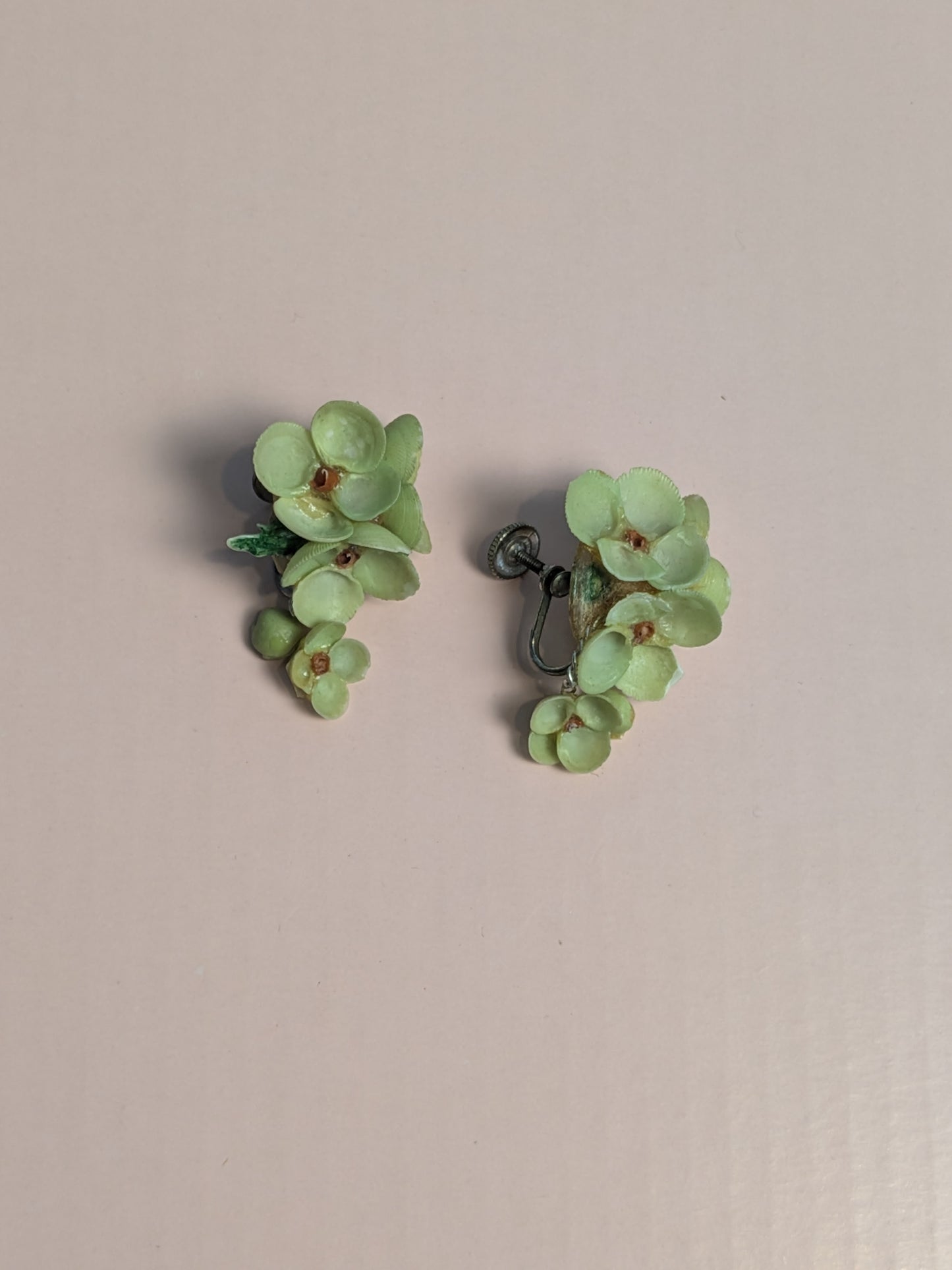 Vintage Mid-Century Green Celluloid Floral Earrings