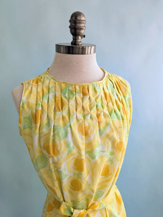Vintage 1960s Citrus Colored Floral Shift Dress