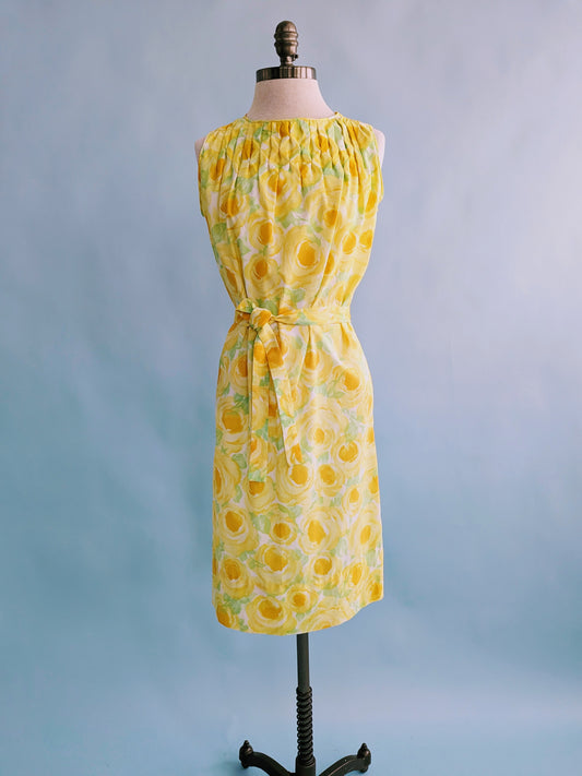 Vintage 1960s Citrus Colored Floral Shift Dress
