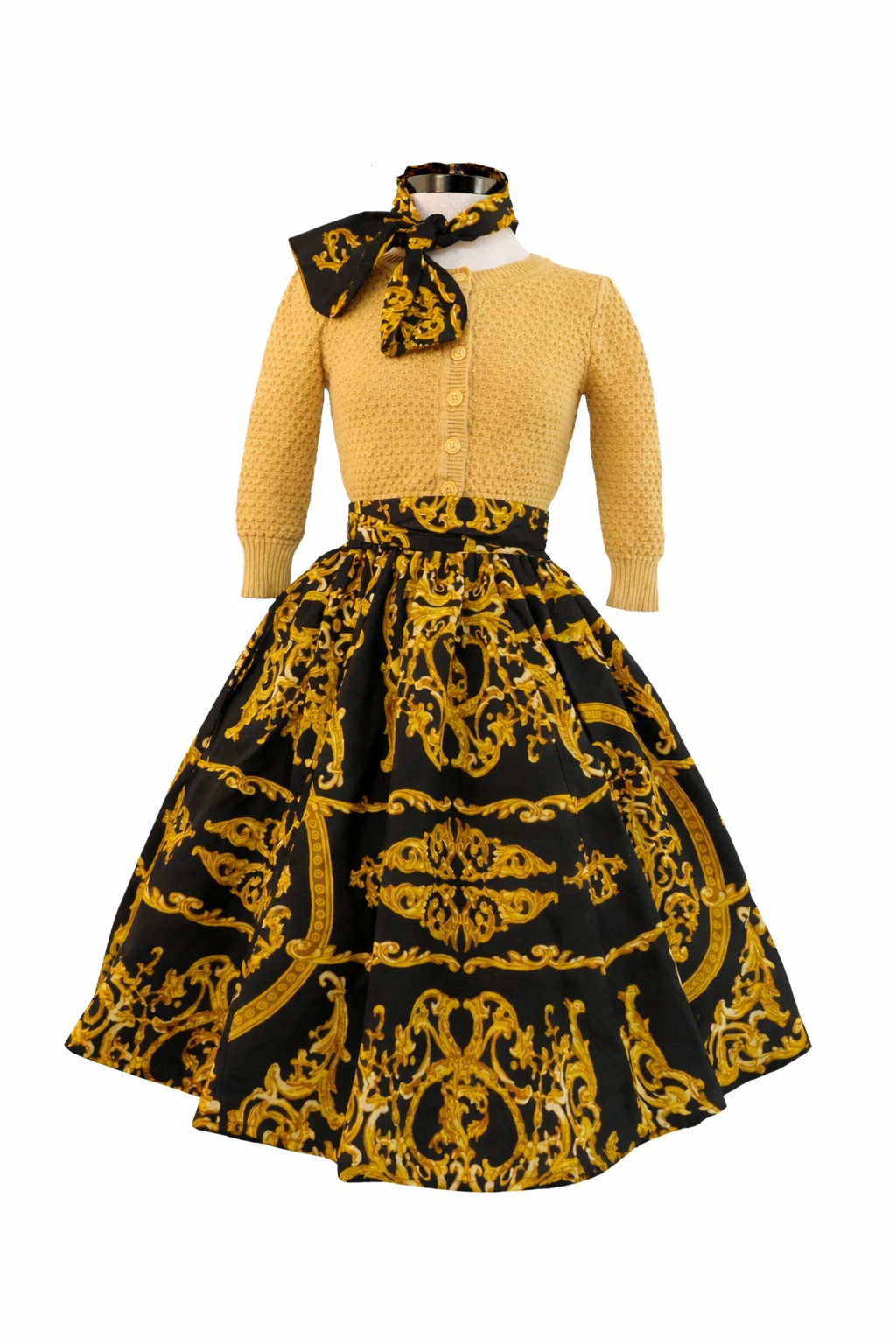 Black and Gold Baroque Print Skirt