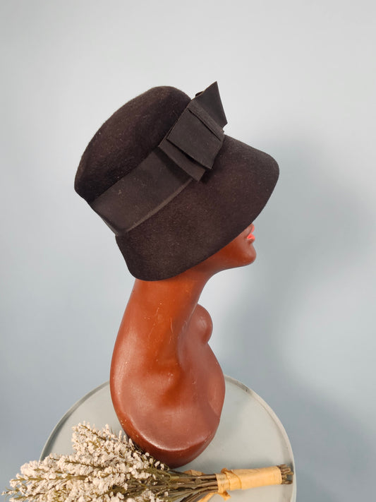 1950s-1960s Michell Black Lampshade Hat