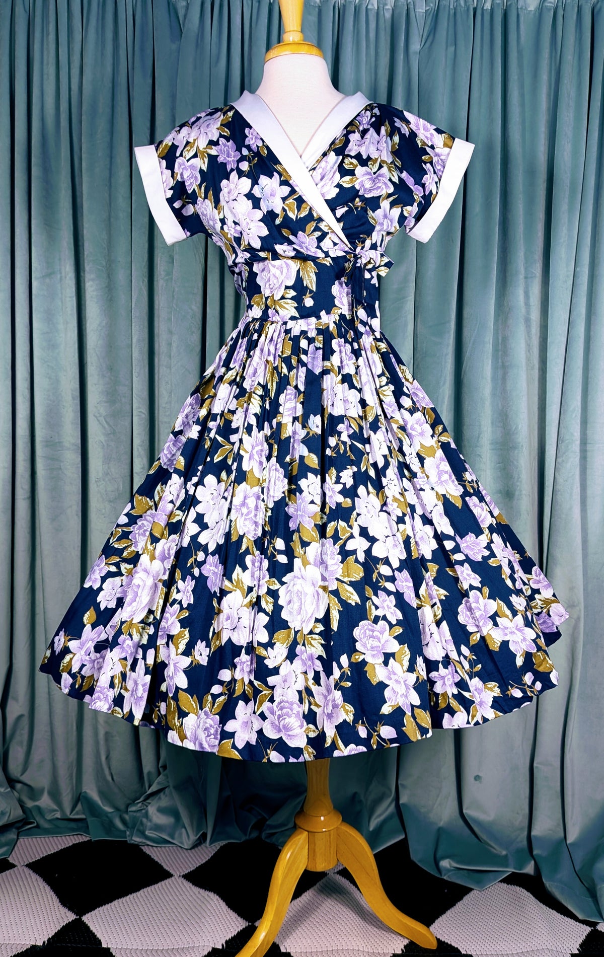 Unique Vintage 1950s Style Purple Floral Shirtwaist Dress