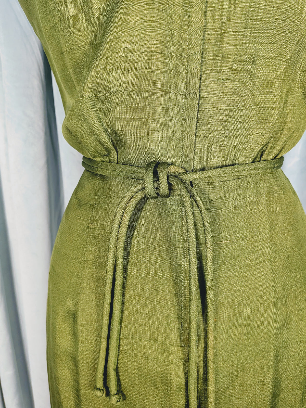 Vintage Mid-Century Olive Green Silk Shift Dress
