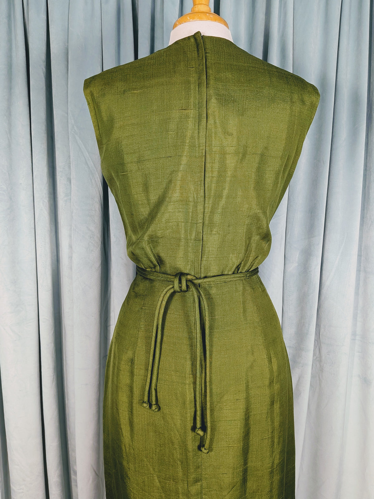 Vintage Mid-Century Olive Green Silk Shift Dress