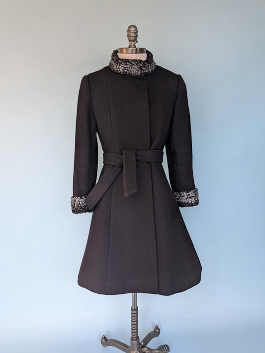 Vintage 1960s Golet Original Black Wool Structured Coat