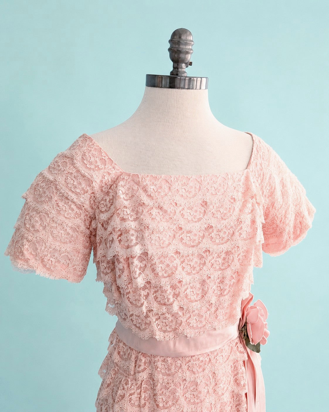 Vintage Mid-Century Pink Lace Pencil Dress