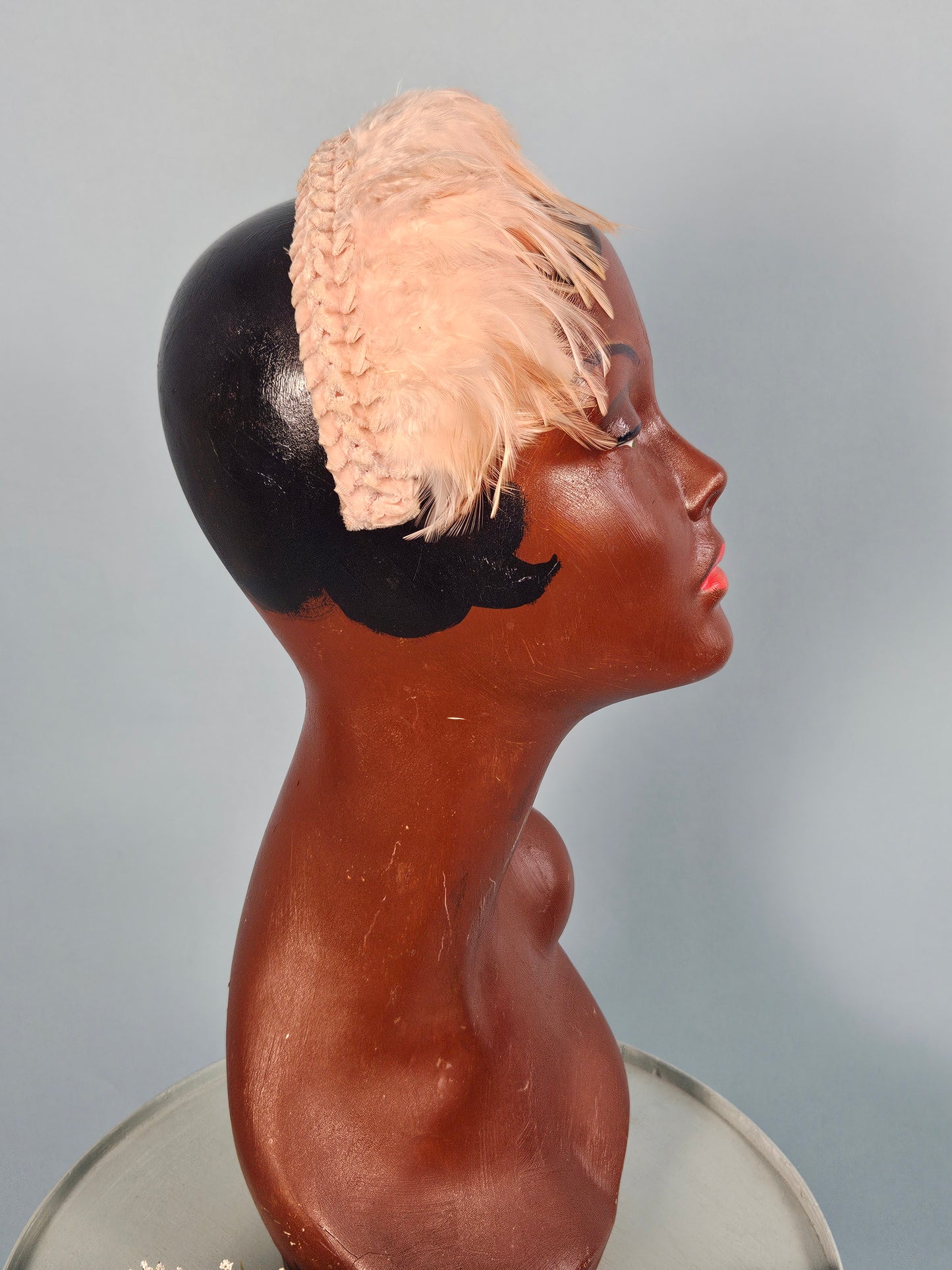 Vintage 1950s Pink Feather Fringe Headband