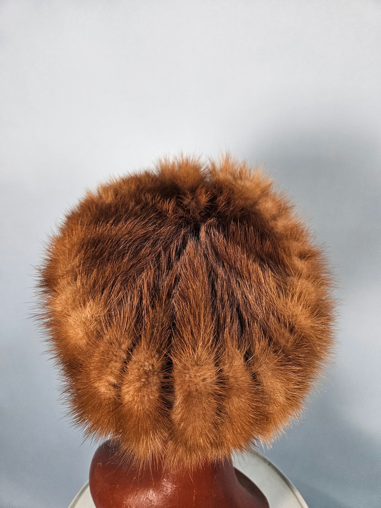 1940s-1950s Golden Honey Mink Pillbox Hat