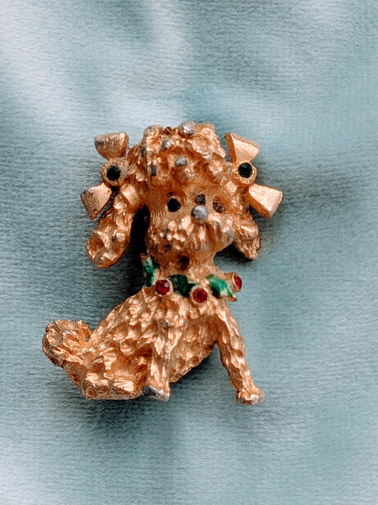 Vintage 1960s "MYLU" Golden Holiday Poodle Brooch