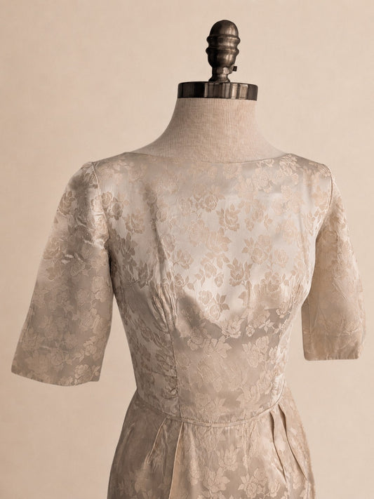 Vintage Mid-Century Champagne Brocade Dress