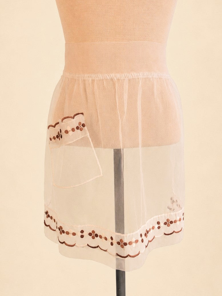 Vintage Mid-Century Ivory Mesh Half Apron