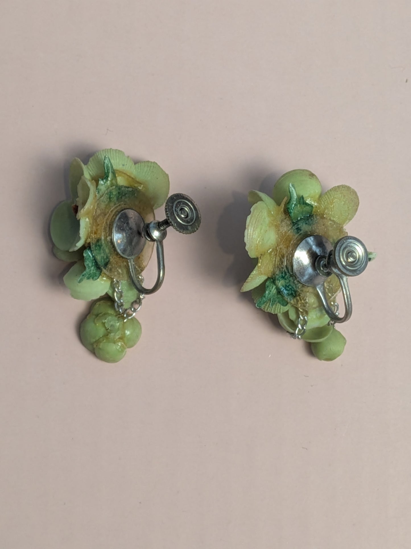 Vintage Mid-Century Green Celluloid Floral Earrings