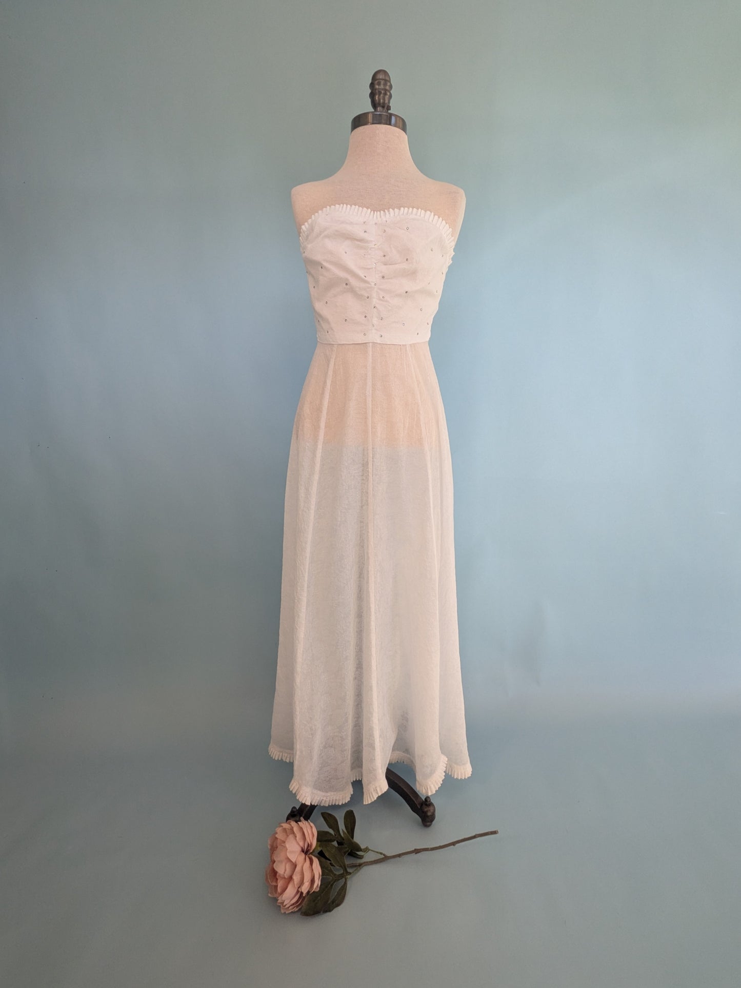 Vintage 1940s White Cotton Maxi Dress