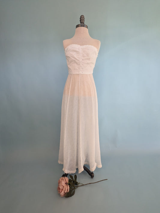 Vintage 1940s White Cotton Maxi Dress